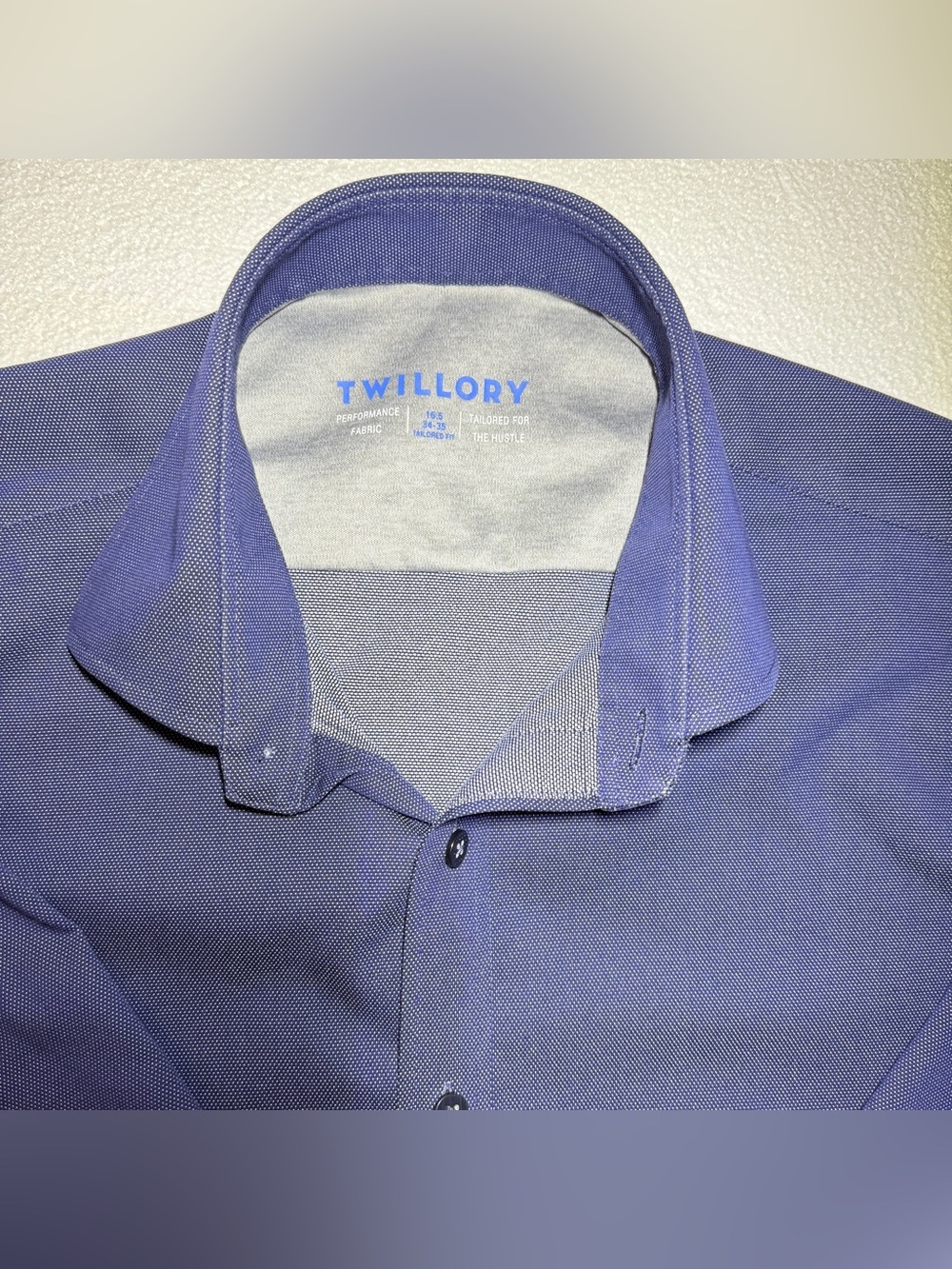 Twillory Men's Blue Fabric Performance Dress Shirt Tailored Fit Micro Dot 16.5